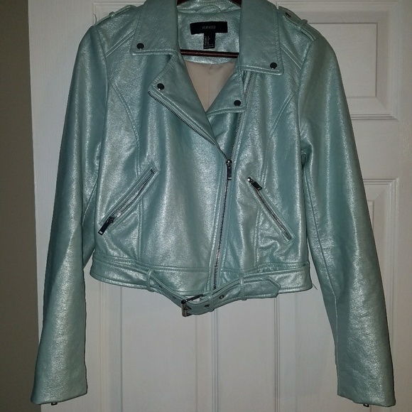 Forever 21 Jackets & Blazers - RAD Metallic Mint Pleather Moto Jacket